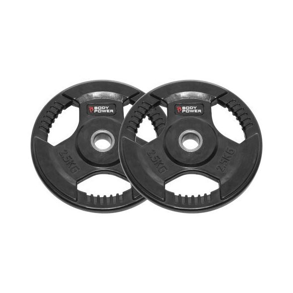 Body Power 2.5Kg Rubber Encased Tri Grip Standard Weight Plates (x2)
