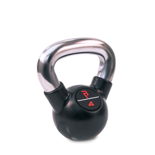 Body Power 4kg Black Rubber Coated Kettlebell with Chrome Handle