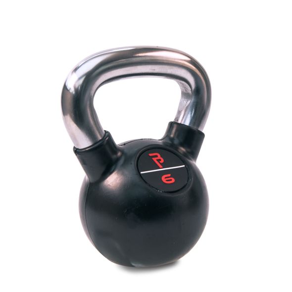 Body Power 6kg Black Rubber Coated Kettlebell with Chrome Handle