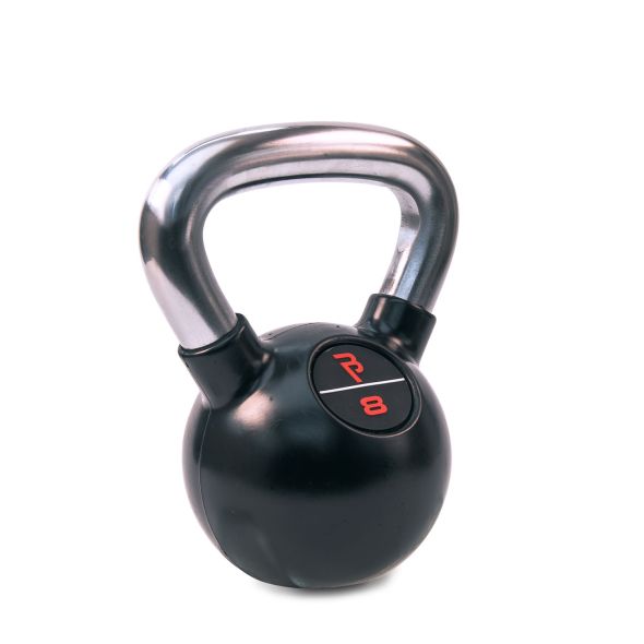 Body Power 8kg Black Rubber Coated Kettlebell with Chrome Handle