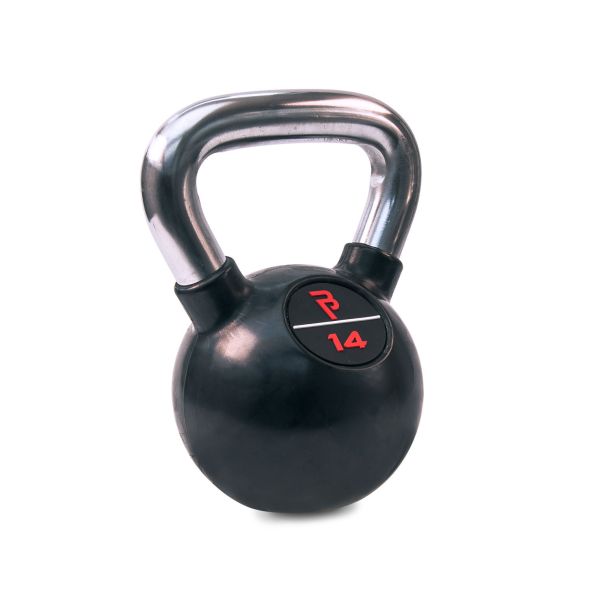 Body Power 14kg Black Rubber Coated Kettlebell with Chrome Handle