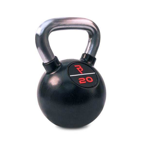 Body Power 20kg Black Rubber Coated Kettlebell with Chrome Handle
