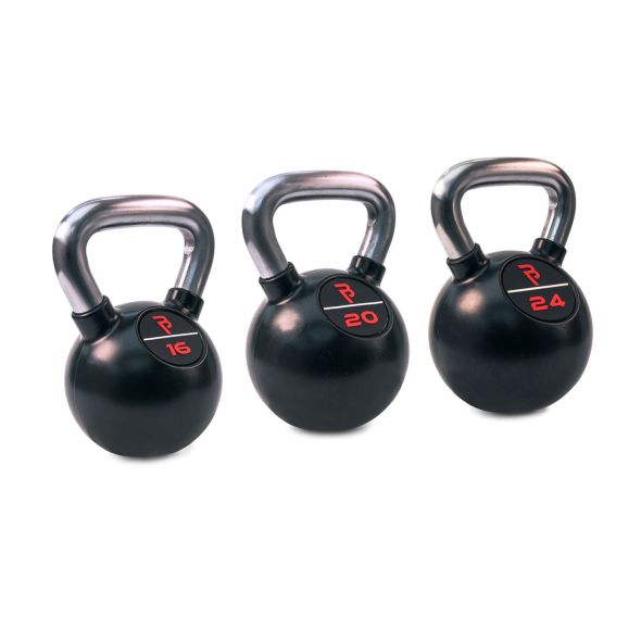 Body Power Premium Black Rubber Coated Kettlebells with Chrome Handle Set - 16kg, 20kg, 24kg