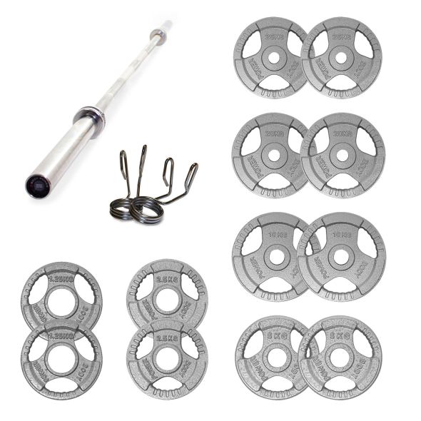 Body Power 147.5kg Cast Iron Tri-Grip Olympic Weight Set