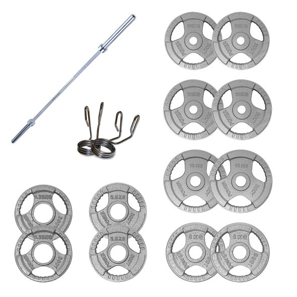 Body Power 142.5kg Cast Iron Tri-Grip Olympic Weight Set (6ft Bar)