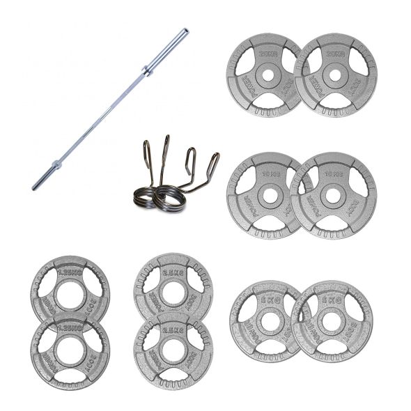 Body Power 92.5kg Cast Iron Tri-Grip Olympic Weight Set (6ft Bar)