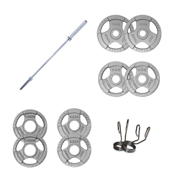 Body Power 52.5kg Cast Iron Tri-Grip Olympic Weight Set (6ft Bar)