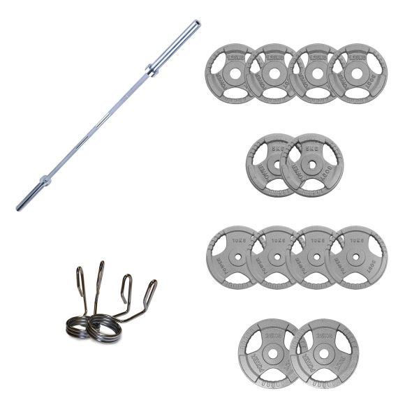 Body Power 120kg Cast Iron Tri-Grip Olympic Weight Set (6ft Bar)