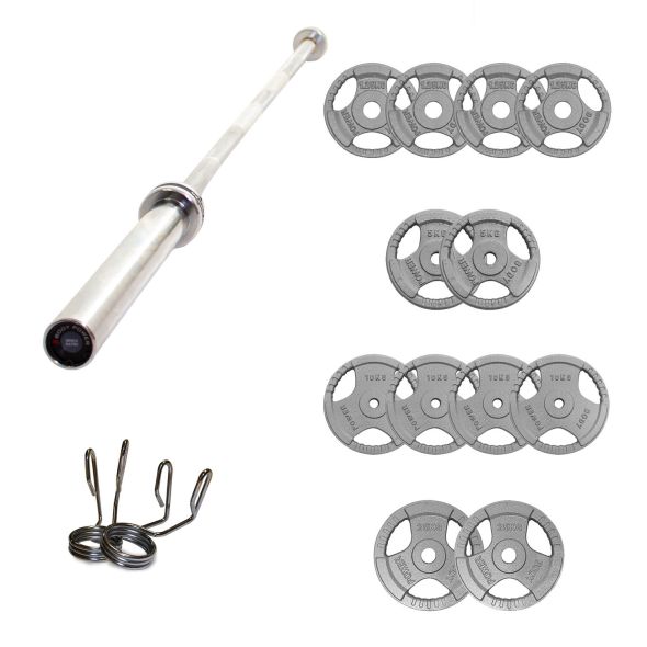 Body Power 125kg Cast Iron Tri-Grip Olympic Weight Set (7ft Bar)