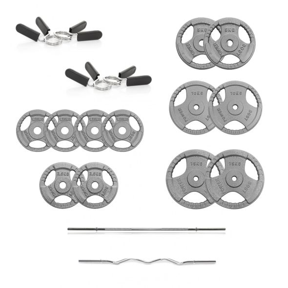 Body Power 81kg 5ft & Curl Bar Tri-Grip Standard Weight Set