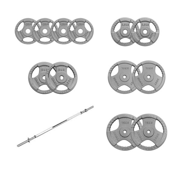 Body Power 78kg 6ft Spinlock Tri-Grip Standard Weight Set