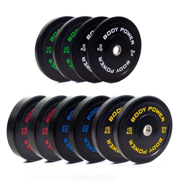 Body Power 150Kg Solid Rubber Olympic Weight Plate Set