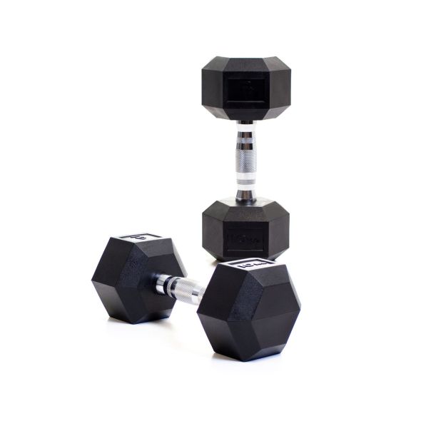 Body Power 10Kg Rubber Hex Dumbbells (x2)