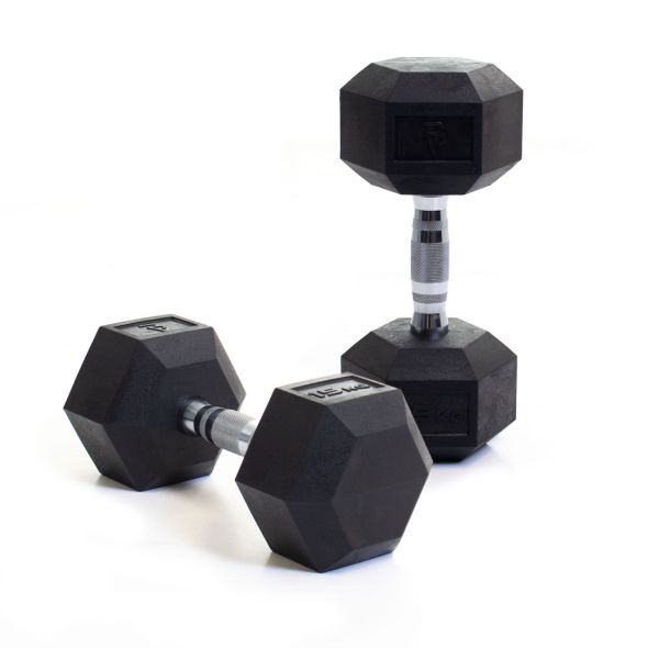 Body Power 15Kg Rubber Hex Dumbbells (x2)