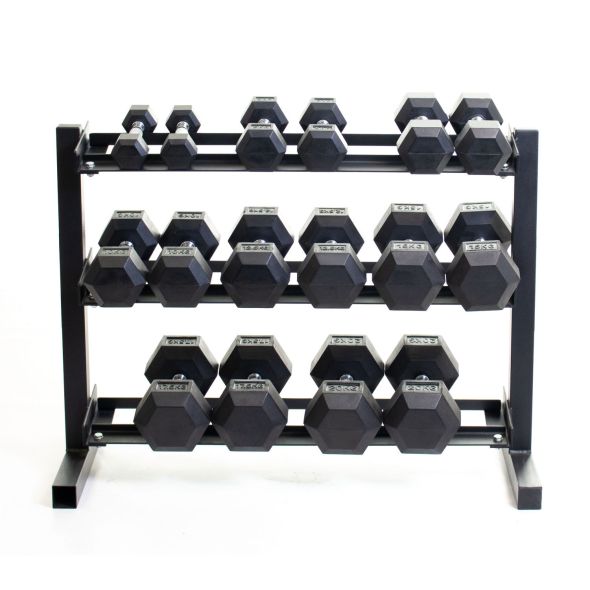 Body Power Rubber Hex Set - 2.5kg to 20kg and 40 Inch 3-Tier Rack