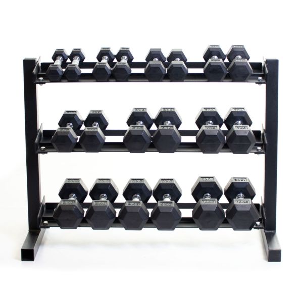 Body Power Rubber Hex Set - 1kg to 10kg and 40 Inch 3-Tier Rack
