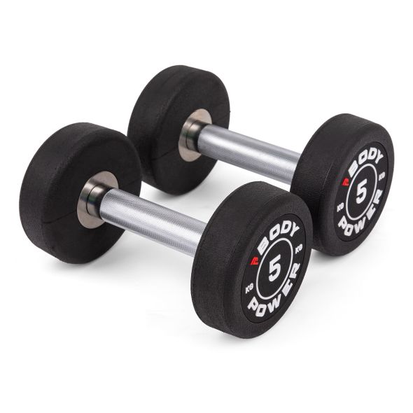 Body Power 5kg Pro Round Rubber Dumbbells (x2)
