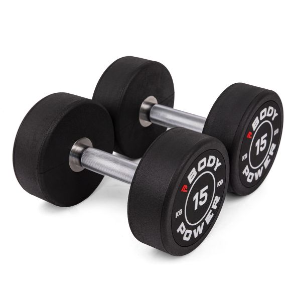 Body Power 15kg Pro Round Rubber Dumbbells (x2)