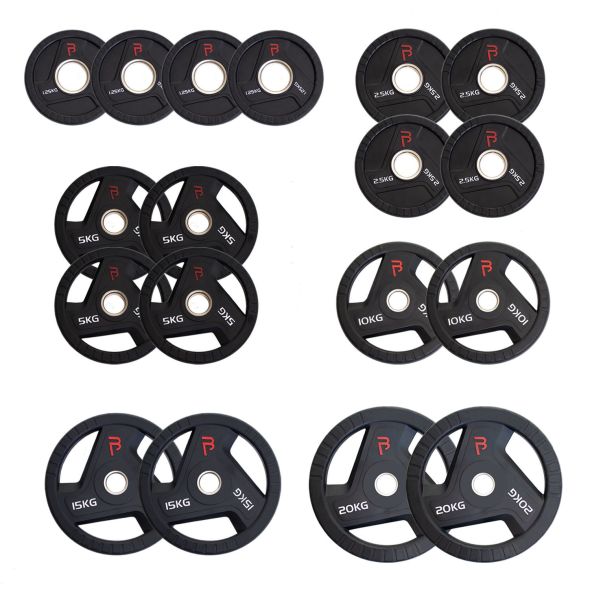 Body Power 125kg Rubber Tri-Grip Olympic Weight Plate Set