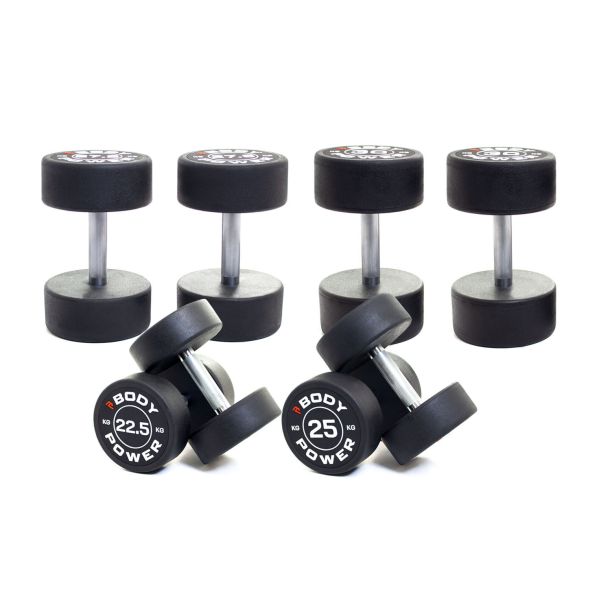 Body Power Pro Round Rubber Dumbbell Set - 22.5kg, 25kg, 27.5kg and 30kg Pairs