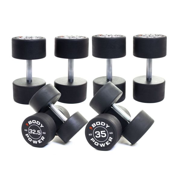 Body Power Pro Round Rubber Dumbbell Set - 32.5kg, 35kg, 37.5kg and 40kg Pairs