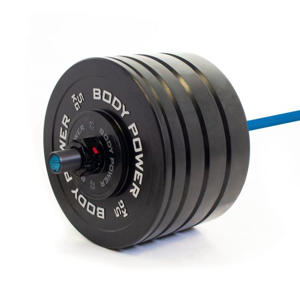 Body Power 175kg Solid Rubber Bumper Kit with Competition Teflon Barbell in Blue
