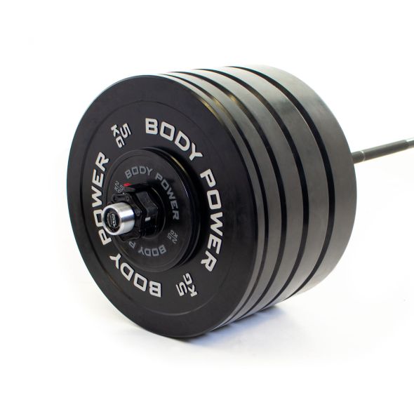 Body Power 175kg Solid Rubber Bumper Kit with Competition Deadlift Barbell
