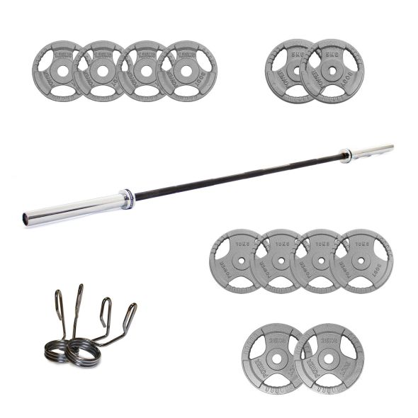 Body Power 125kg Cast Iron Tri-Grip Olympic Weight Set (7ft Bar)