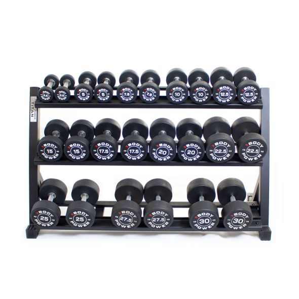 Body Power TITAN Heavy Duty Dumbbell Rack with Body Power 2.5kg to 30kg Pro Round Rubber Dumbbell Set