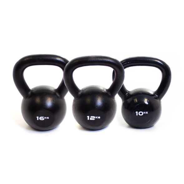 Body Power 10kg, 12kg & 16kg Cast Iron Kettlebell Set