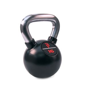 Body Power 16kg Black Rubber Coated Kettlebell with Chrome Handle
