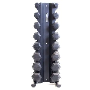 Body Power Rubber Hex Dumbbell Set - 2.5kg to 20kg and 8 Pair X-Series Vertical Rack