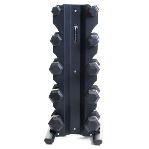 Body Power Rubber Hex Dumbbell Set - 2kg to 10kg and 5 Pair X-Series Vertical Rack