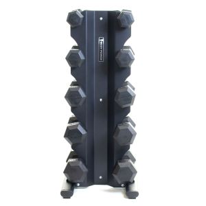 Body Power Rubber Hex Dumbbell Set - 5kg to 15kg and 5 Pair X-Series Vertical Rack