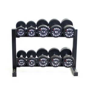 Body Power Pro Round Rubber Dumbbell Set - 2.5kg to 12.5kg and 32 Inch 2-Tier Rack