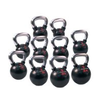 Body Power Premium Black Rubber Coated Kettlebells with Chrome Handle Complete Set - 4 to 24kg (10 Kettlebells)
