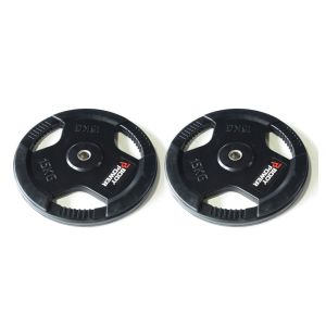 Body Power 15Kg Rubber Encased Tri Grip Standard Weight Plates (x2)