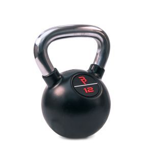 Body Power 12kg Black Rubber Coated Kettlebell with Chrome Handle