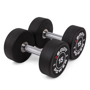 Body Power 15kg Pro Round Rubber Dumbbells (x2)