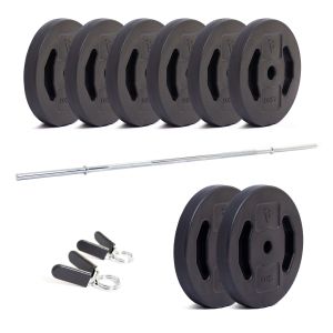 Body Power Standard Bar and Dual Grip Vinyl Plate Set - 31kg Total Weight