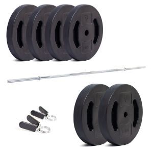 Body Power Standard Bar and Dual Grip Vinyl Plate Set - 46kg Total Weight