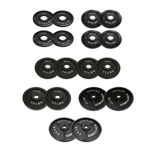 Body Power 125Kg Machined Cast Iron Olympic Weight Plate Set