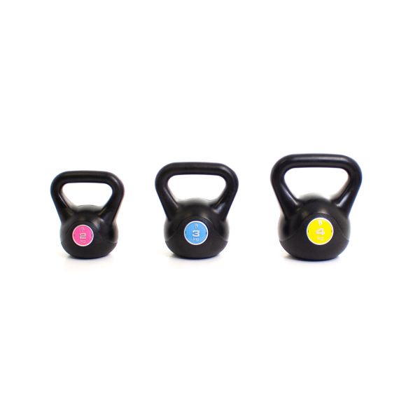 Body Power Vinyl Kettlebell Set - 2kg, 3kg and 4kg