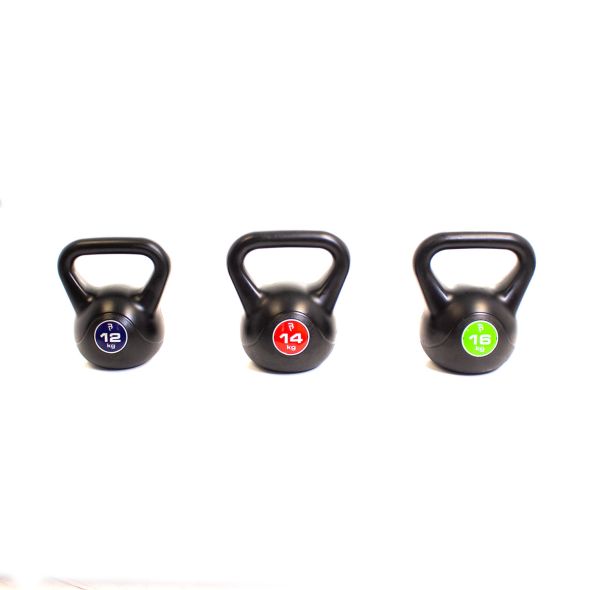 Body Power Vinyl Kettlebell Set - 12kg, 14kg and 16kg