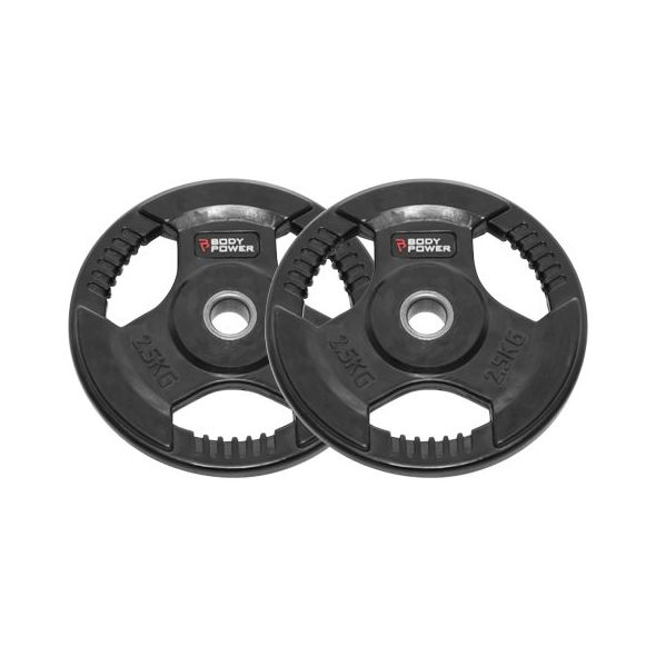 Body Power 2.5Kg Rubber Encased Tri Grip Standard Weight Plates (x2)