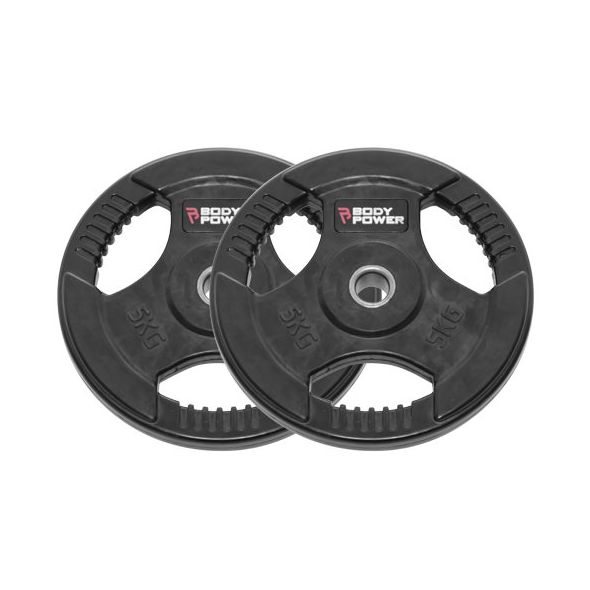 Body Power 5Kg Rubber Encased Tri Grip Standard Weight Plates (x2)