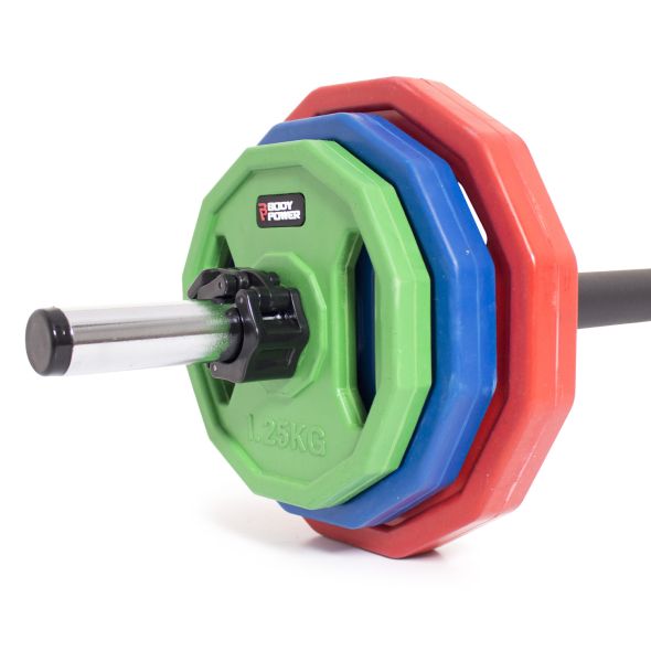Body Power 17.5Kg Classic Rubber Studio Weight Plate Set and 2.5kg Studio Bar