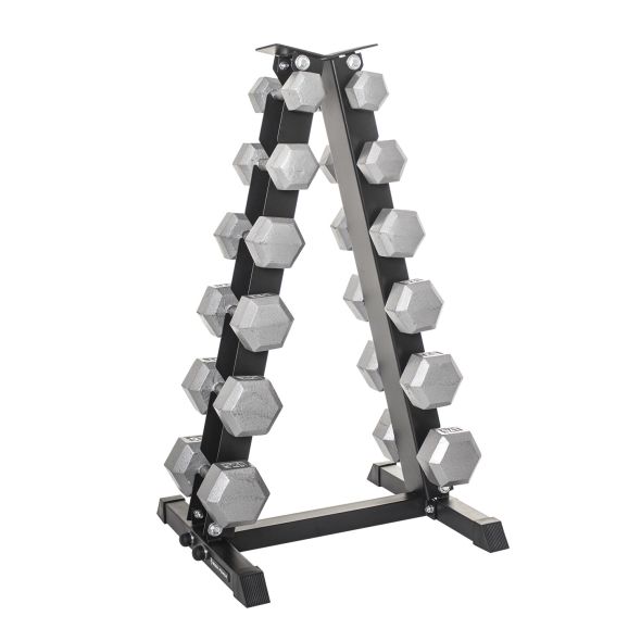 Body Power 5-17.5Kg Hex Dumbbell Weight Set & Rack