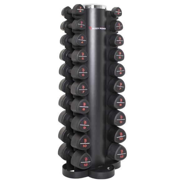 Body Power 10 Pair Vertical Dumbbell Rack and 2kg-12kg Studio Dumbbells