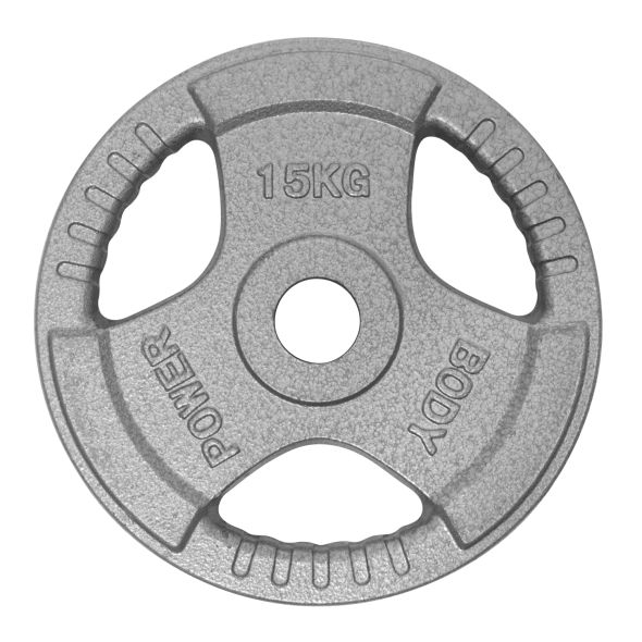 Body Power 15Kg Tri Grip Cast Iron Olympic Weight Plates (x2)